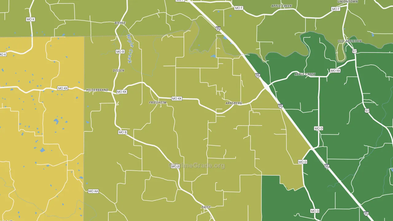 Friedheim, MO Map of Theft Rates