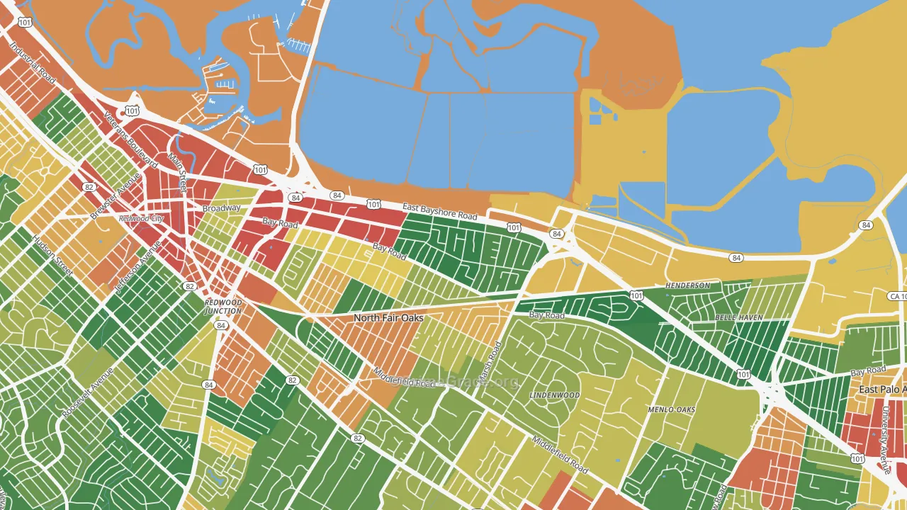 Friendly Acres, Redwood City, CA Map of Theft Rates
