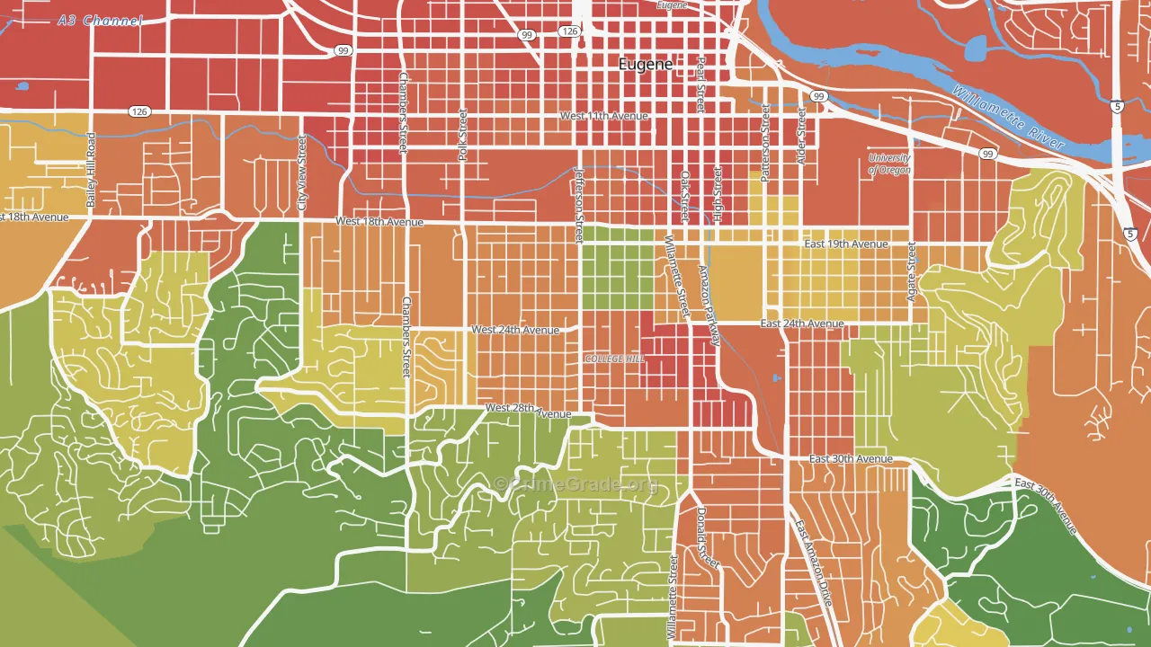 Friendly, Eugene, OR Map of Theft Rates