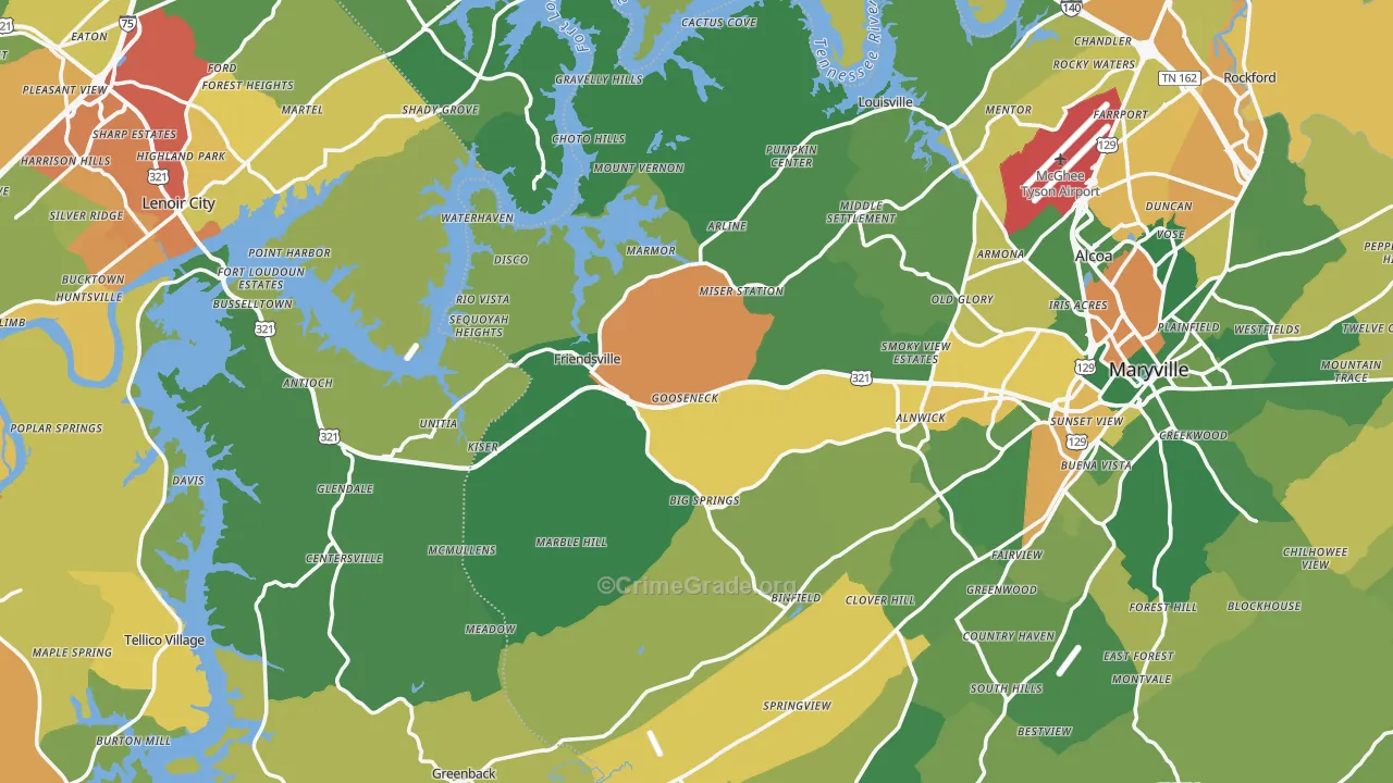 Friendsville, TN Map of Theft Rates