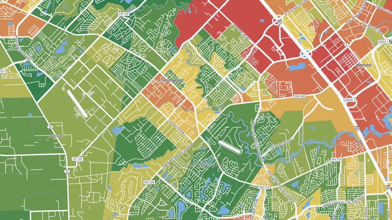 Friendswood, TX Map of Theft Rates