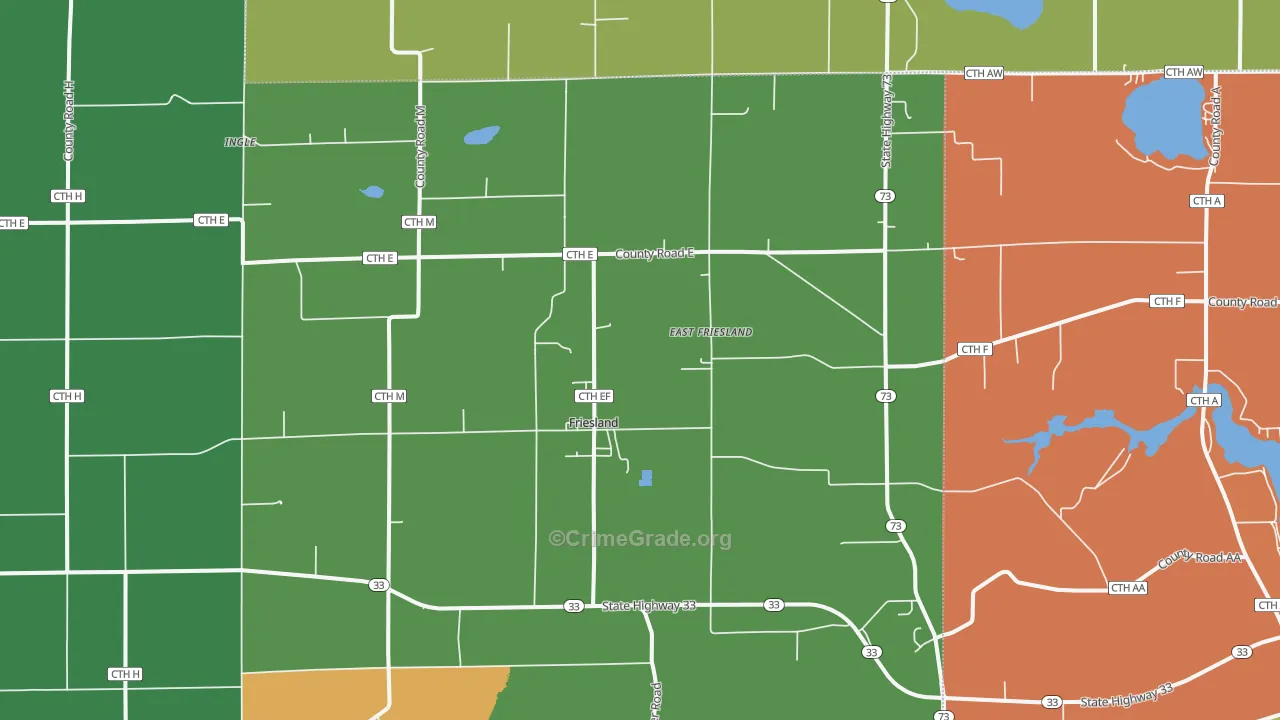 Friesland, WI Map of Theft Rates