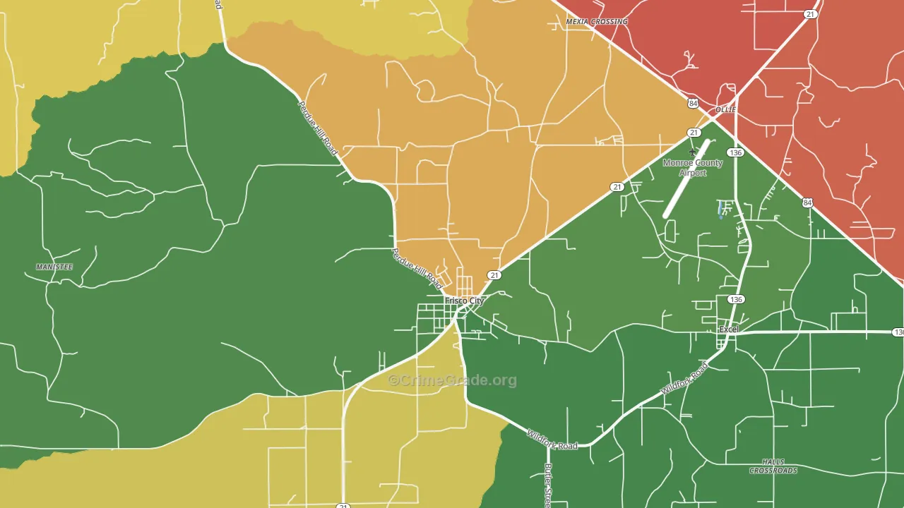Frisco City, AL Map of Theft Rates