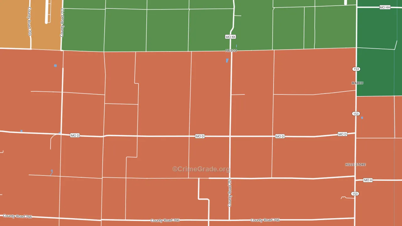 Frisco, MO Map of Theft Rates