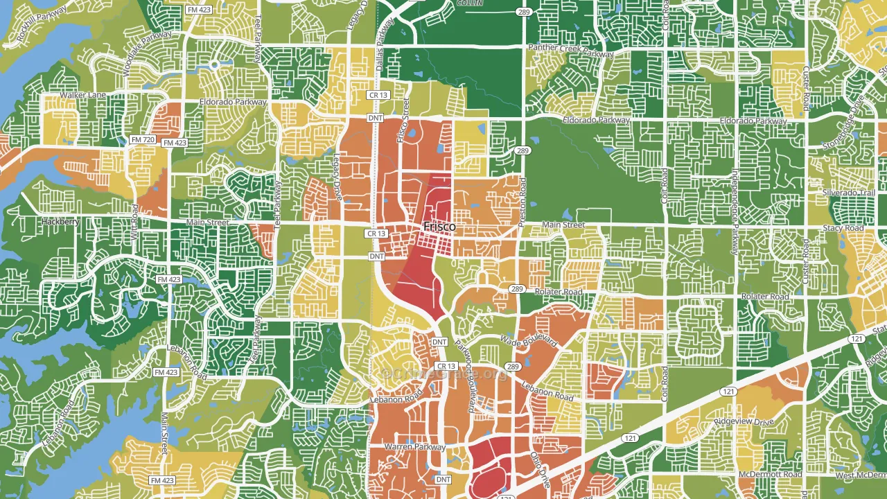 Frisco, TX Map of Theft Rates