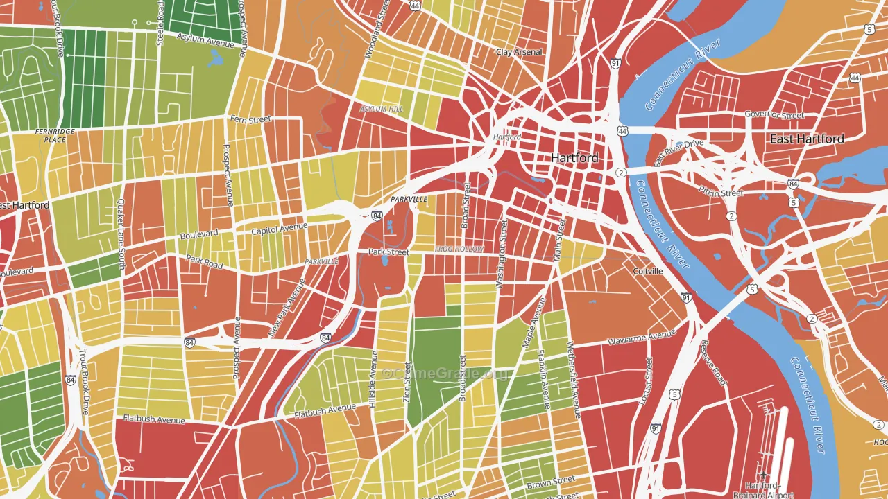 Frog Hollow, Hartford, CT Map of Theft Rates