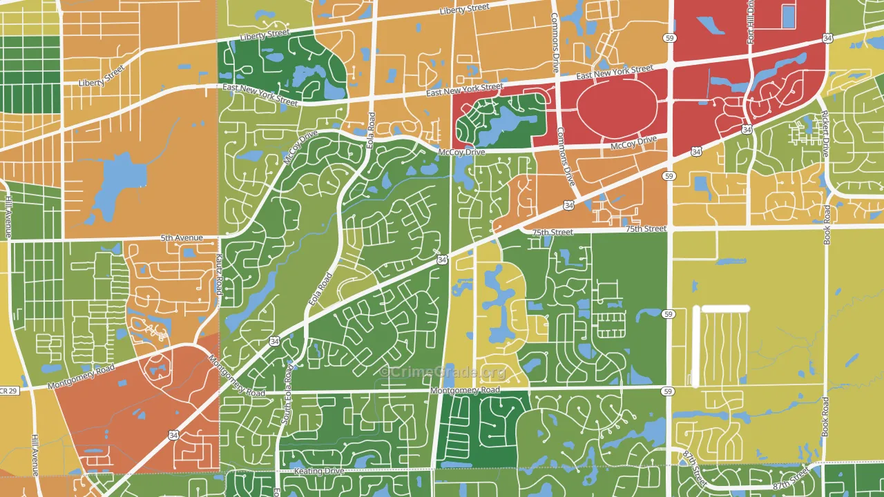 Frontenac, Aurora, IL Map of Theft Rates