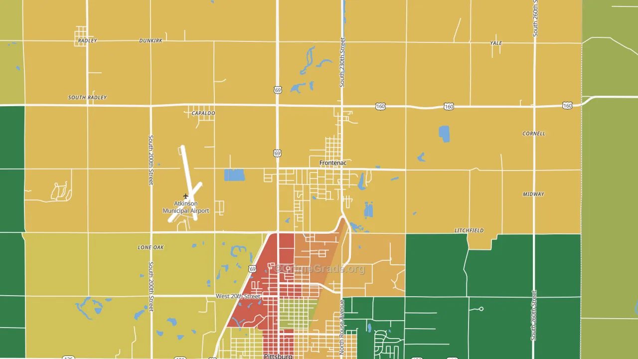 Frontenac, KS Map of Theft Rates