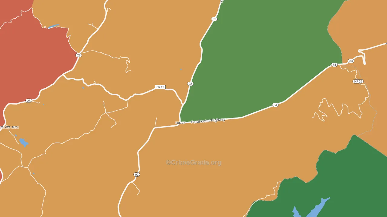 Frost, WV Map of Theft Rates