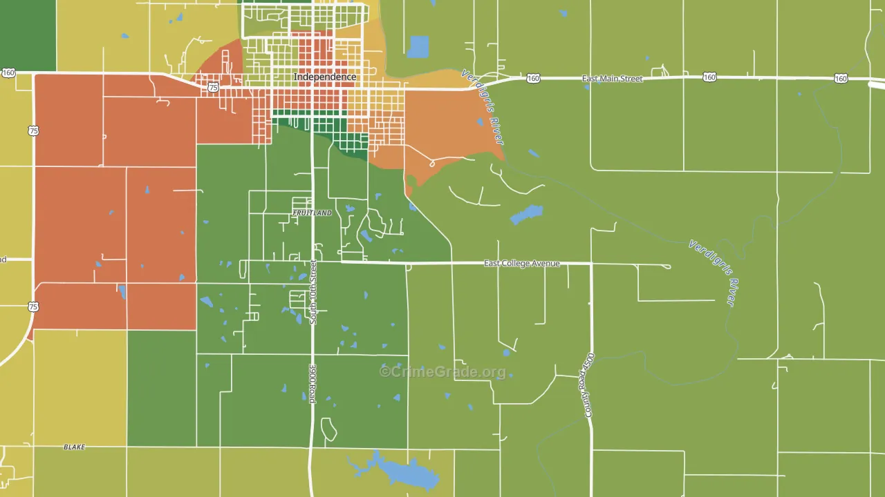 Fruitland, KS Map of Theft Rates