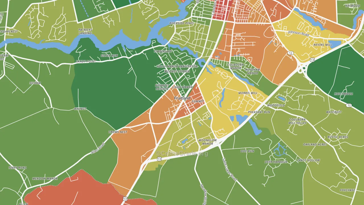 Fruitland, MD Map of Theft Rates