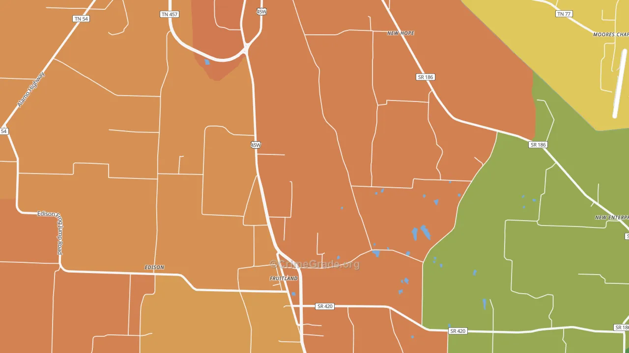Fruitland, TN Map of Theft Rates