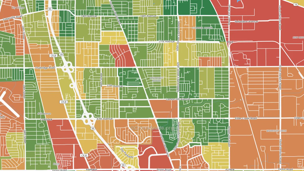 Fruitridge Manor, Sacramento, CA Map of Theft Rates