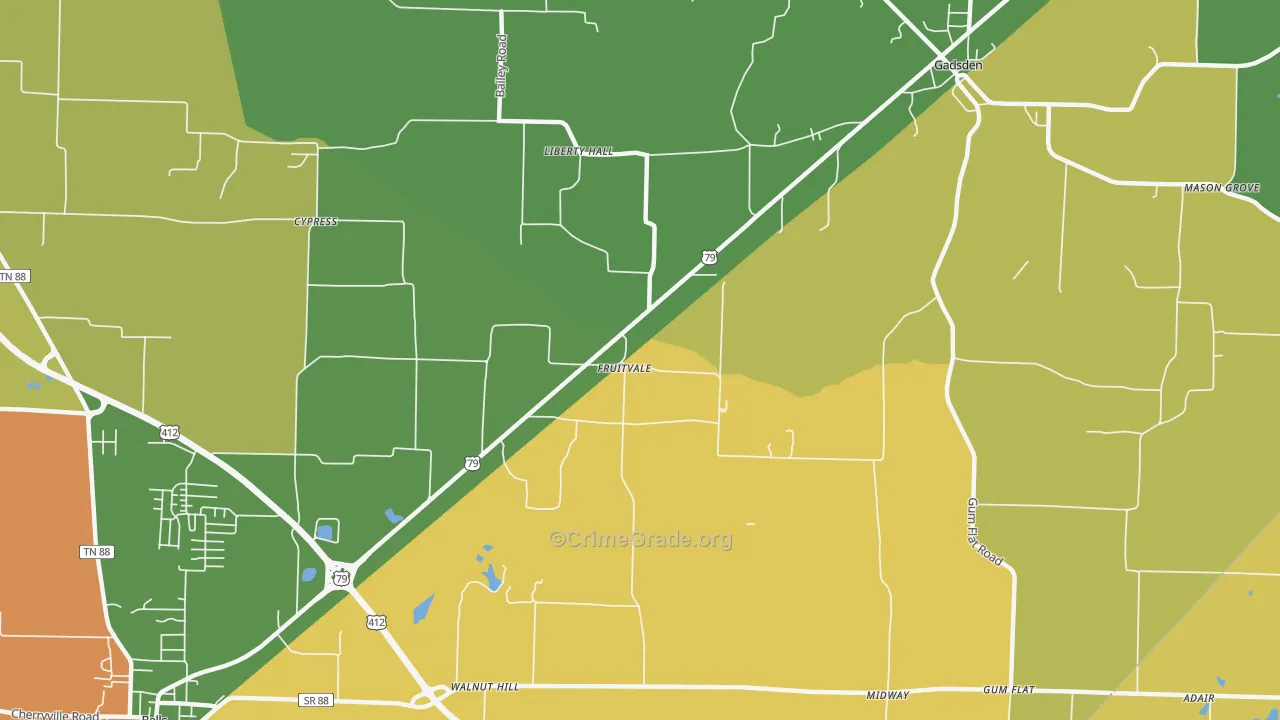 Fruitvale, TN Map of Theft Rates