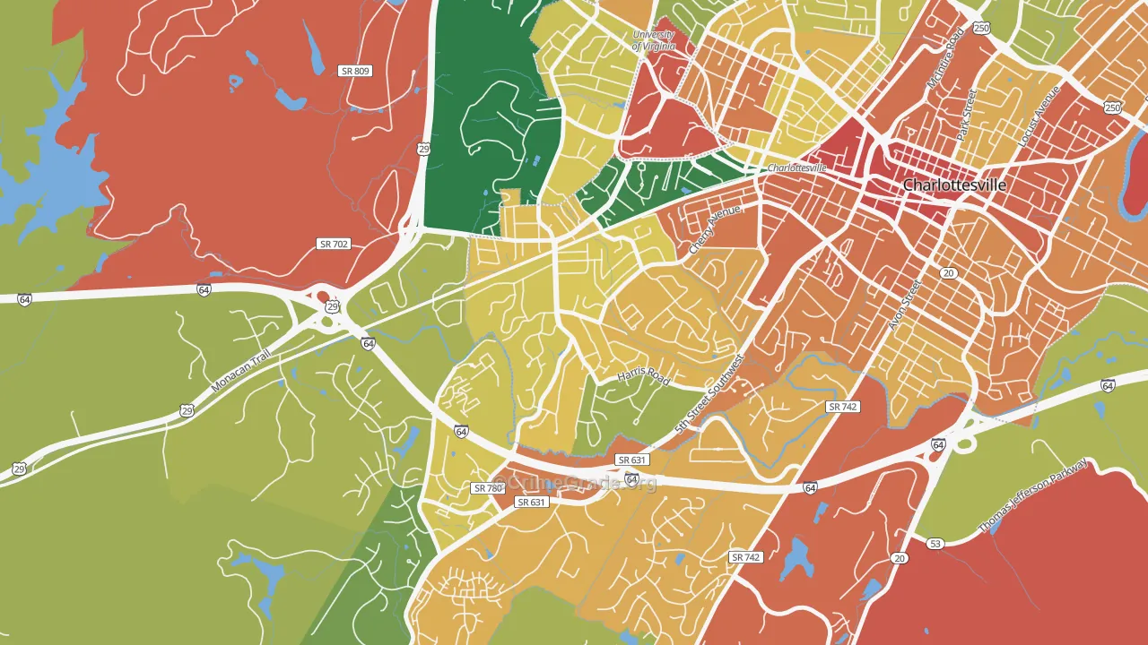 Fry Springs, Charlottesville, VA Map of Theft Rates