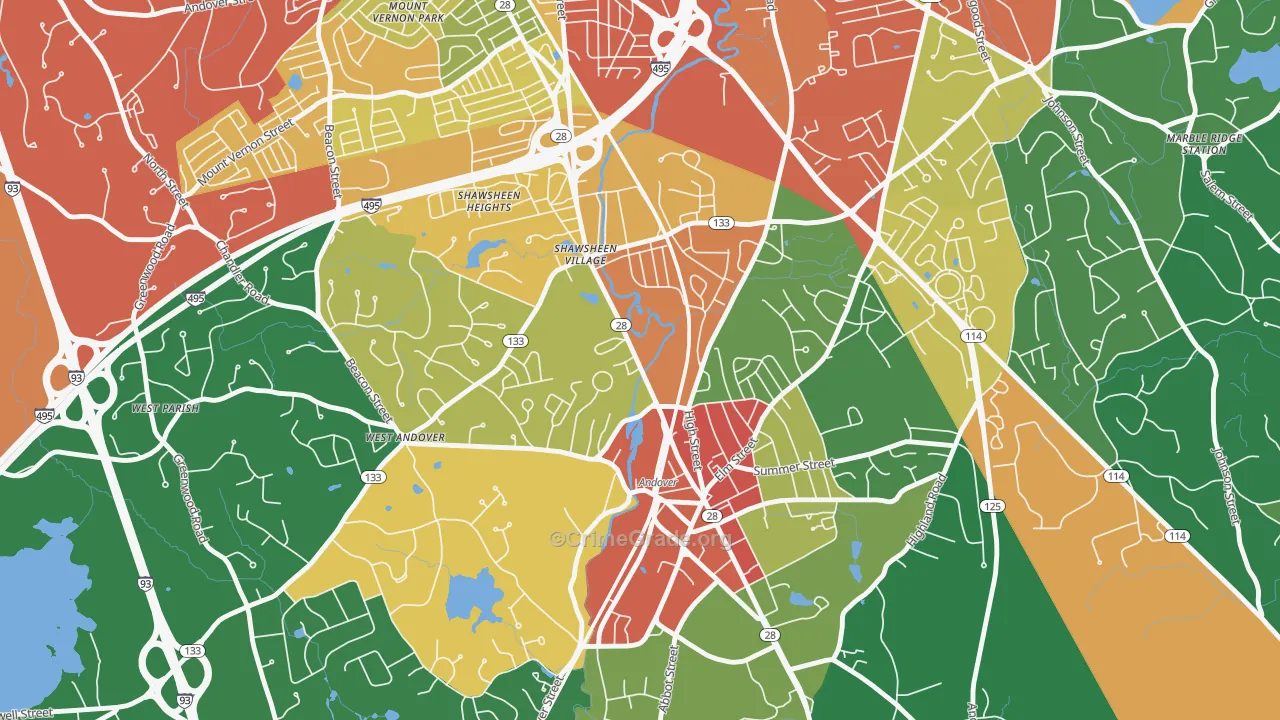 Frye Circle, Andover, MA Map of Theft Rates