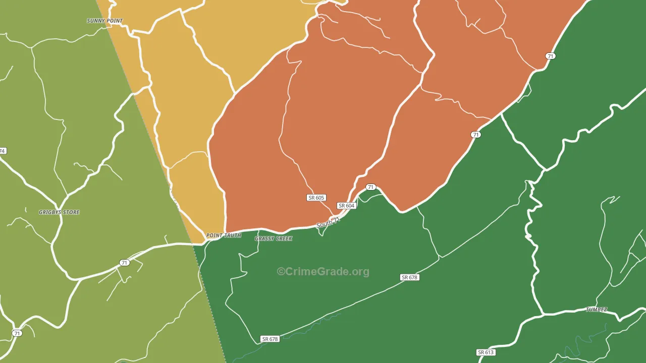Fugates Hill, VA Map of Theft Rates