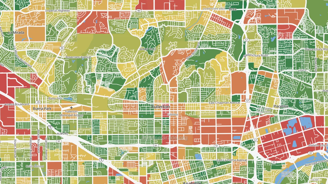 Fullerton, CA Map of Theft Rates