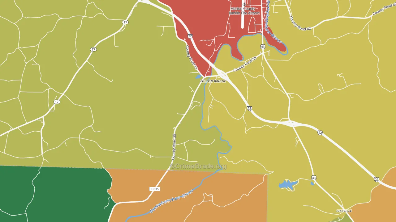 Fulton Bridge, AL Map of Theft Rates