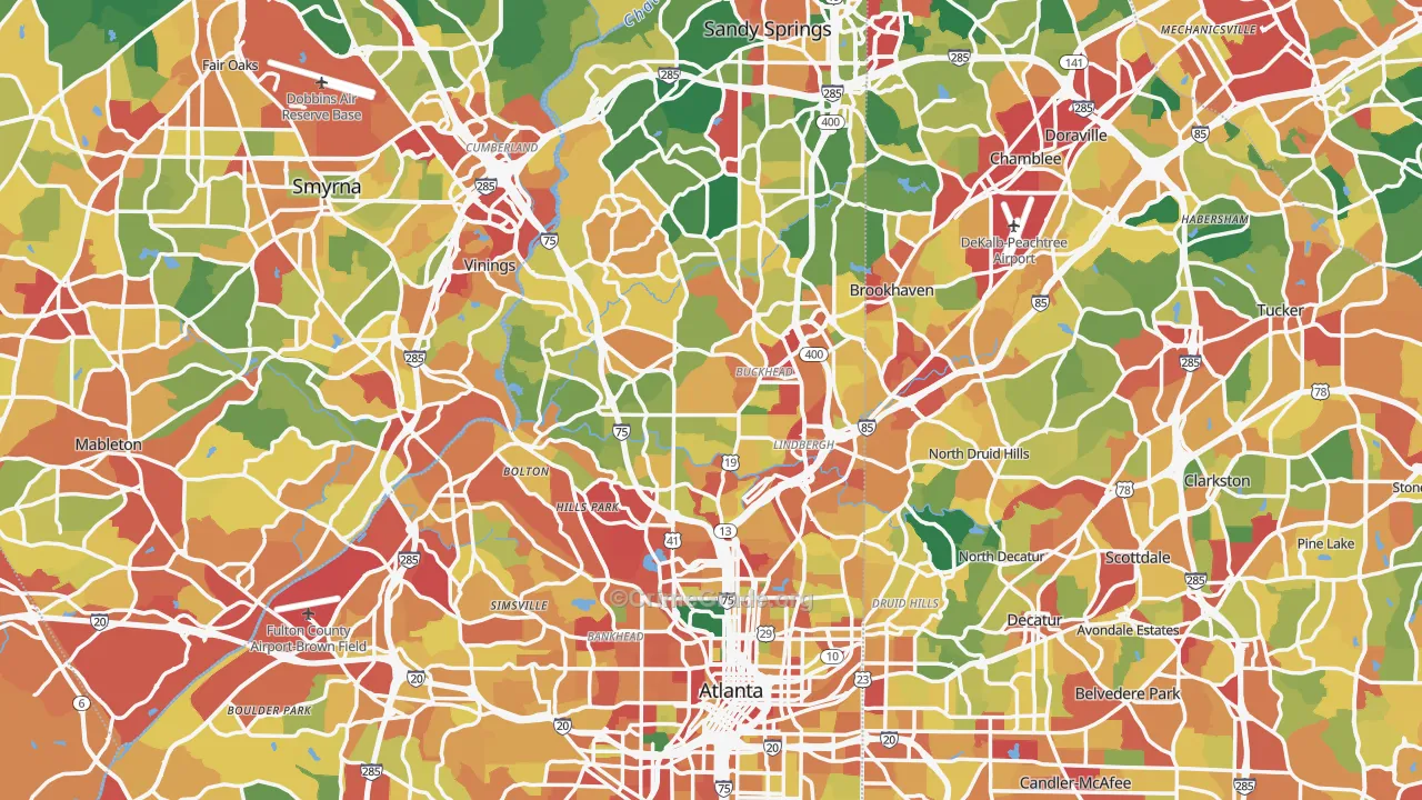 Fulton County, GA Map of Theft Rates