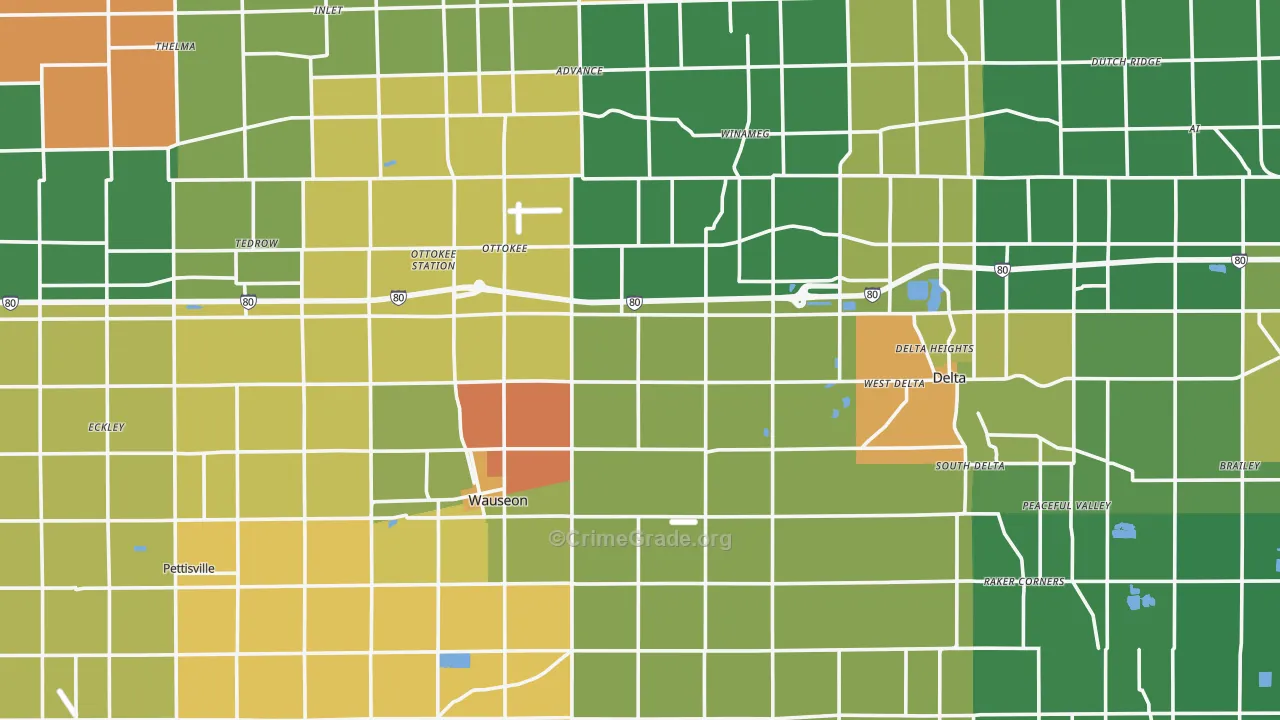 Fulton County, OH Map of Theft Rates