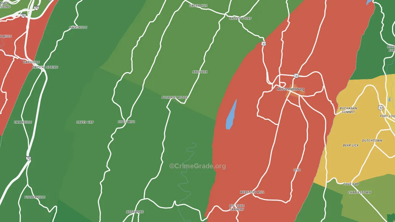 Fulton County, PA Map of Theft Rates