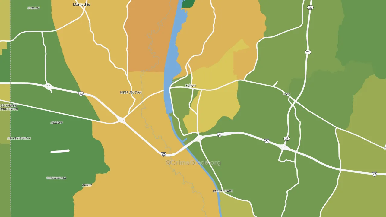 Fulton, MS Map of Theft Rates