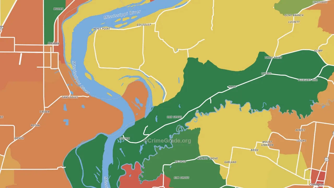 Fulton, TN Map of Theft Rates