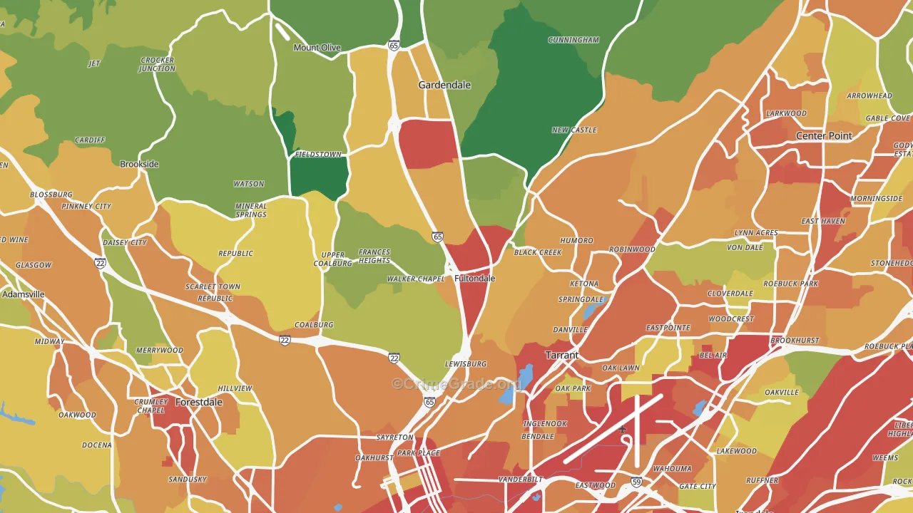 Fultondale, AL Map of Theft Rates