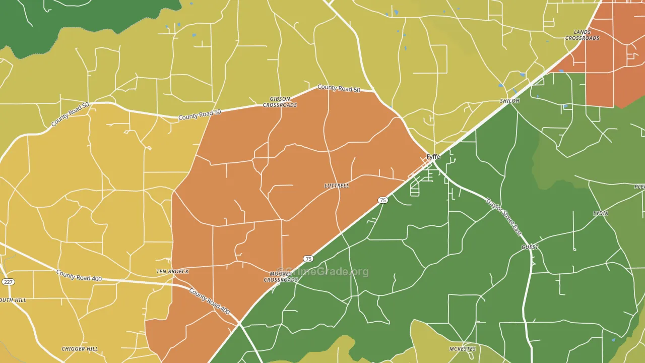 Fyffe, AL Map of Theft Rates