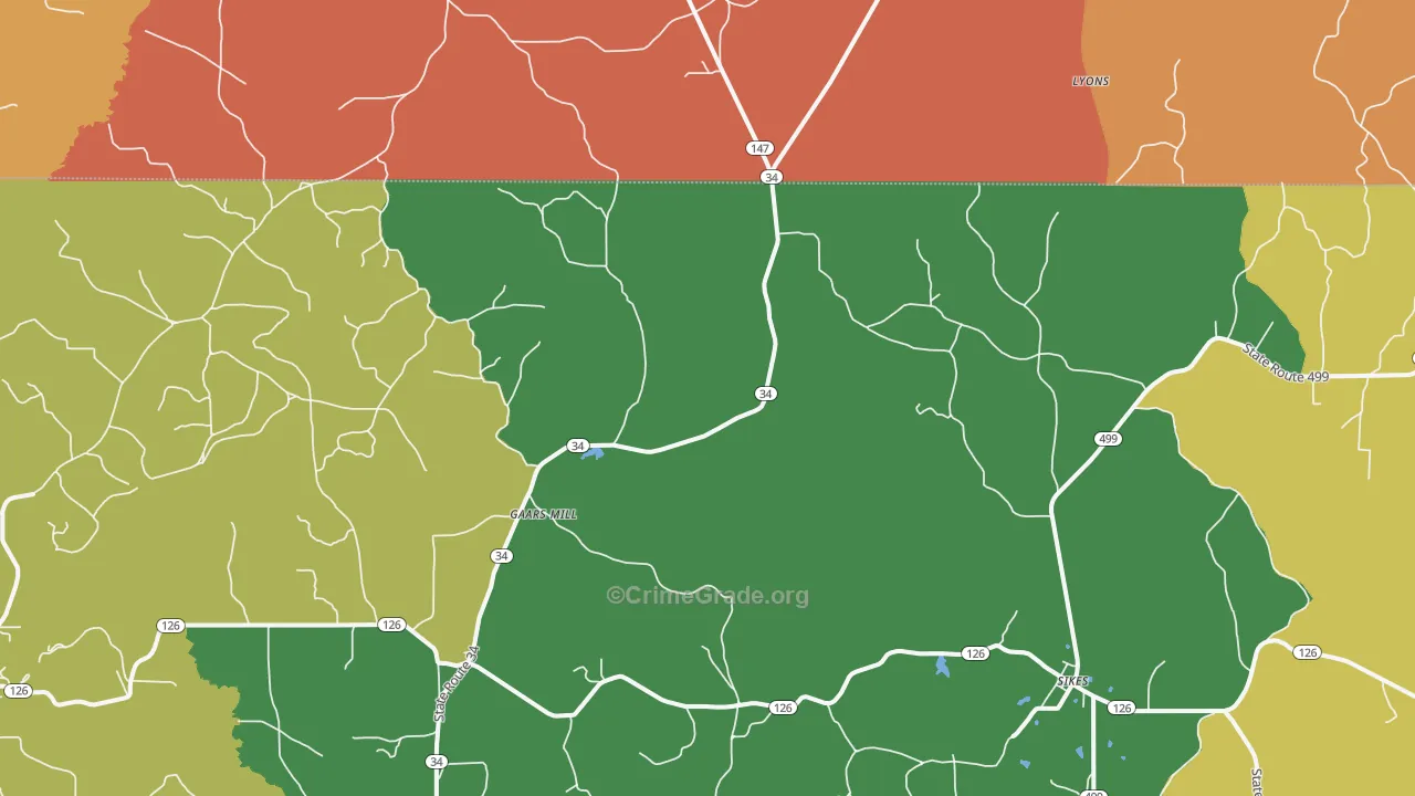Gaars Mill, LA Map of Theft Rates