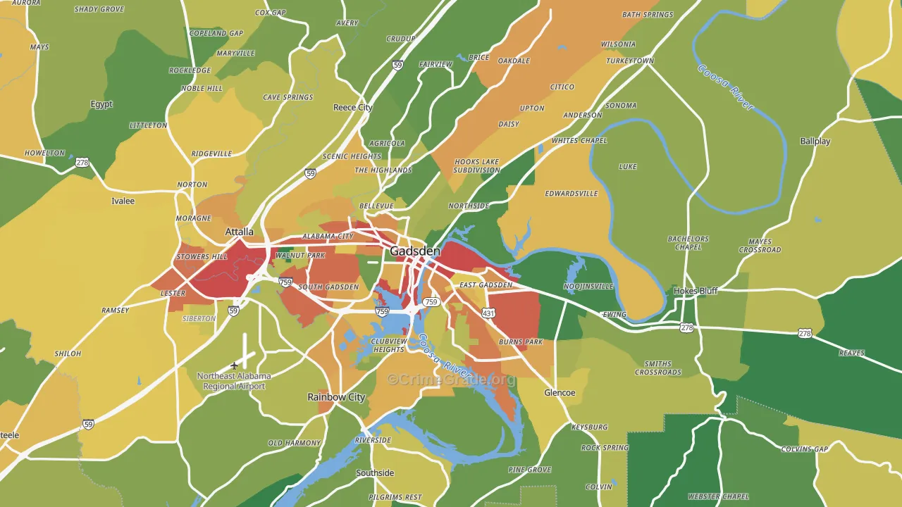 Gadsden, AL Map of Theft Rates