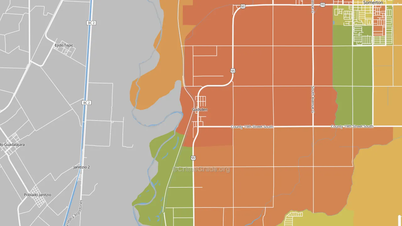 Gadsden, AZ Map of Theft Rates