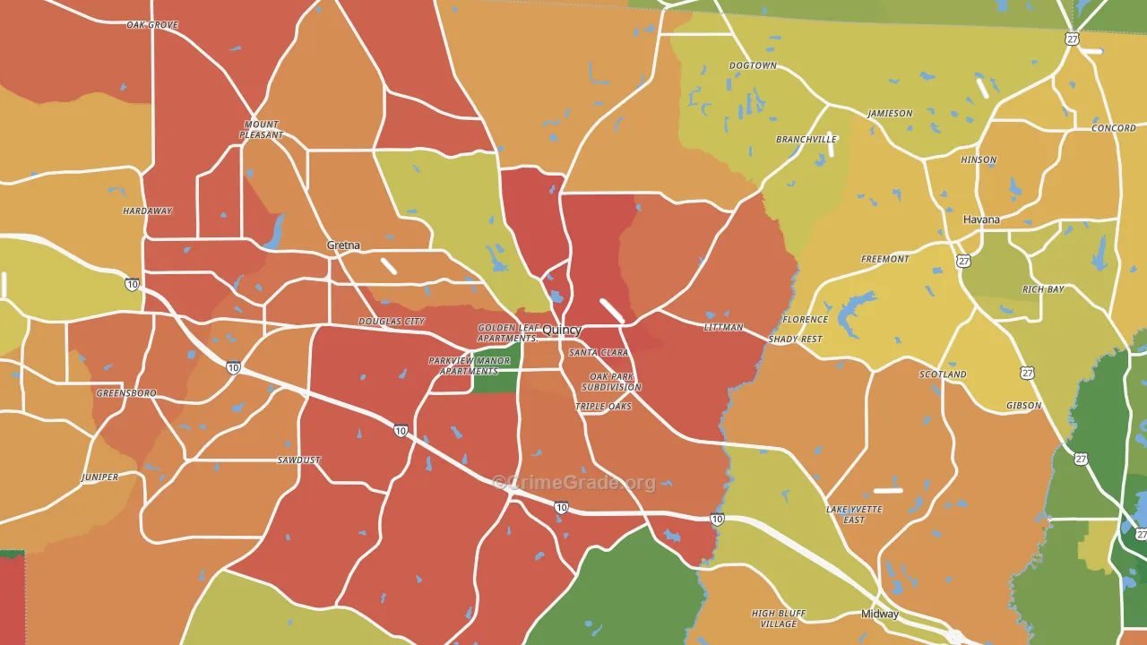 Gadsden County, FL Map of Theft Rates