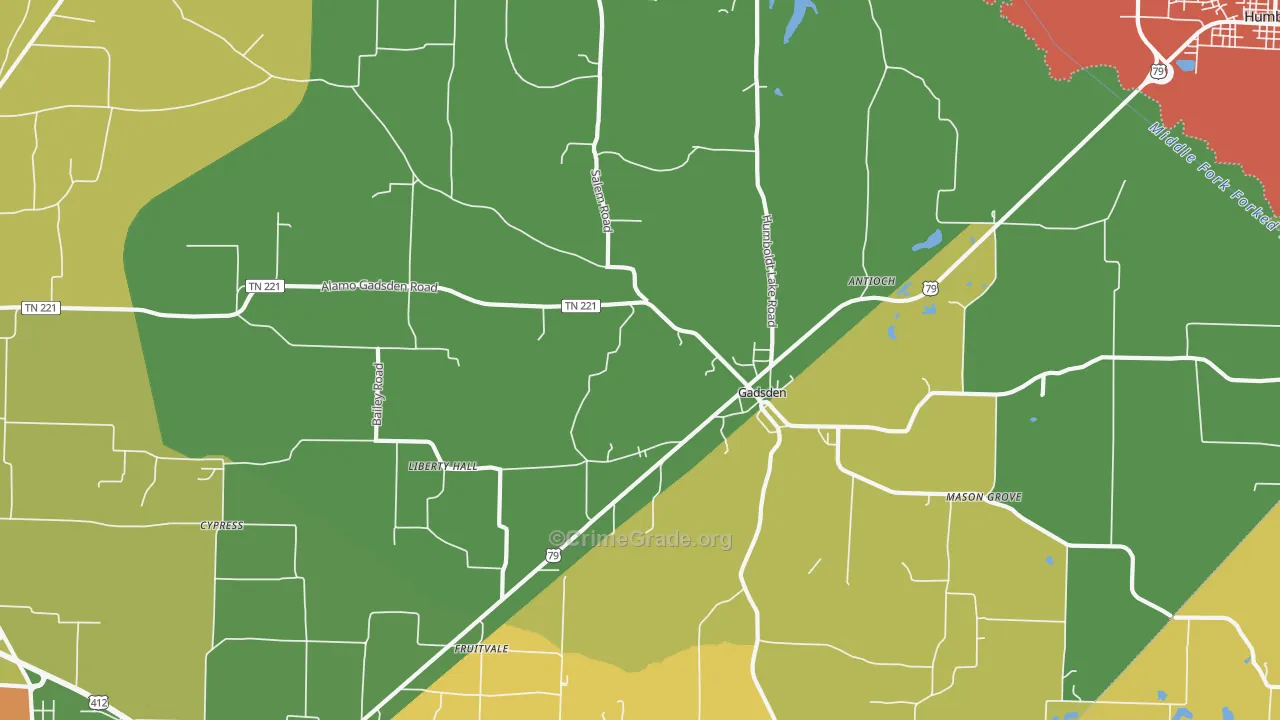 Gadsden, TN Map of Theft Rates