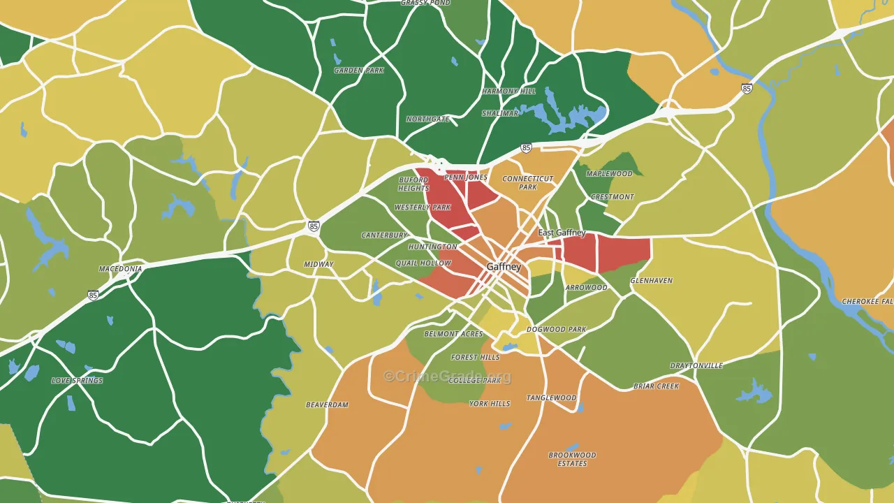 Gaffney, SC Map of Theft Rates