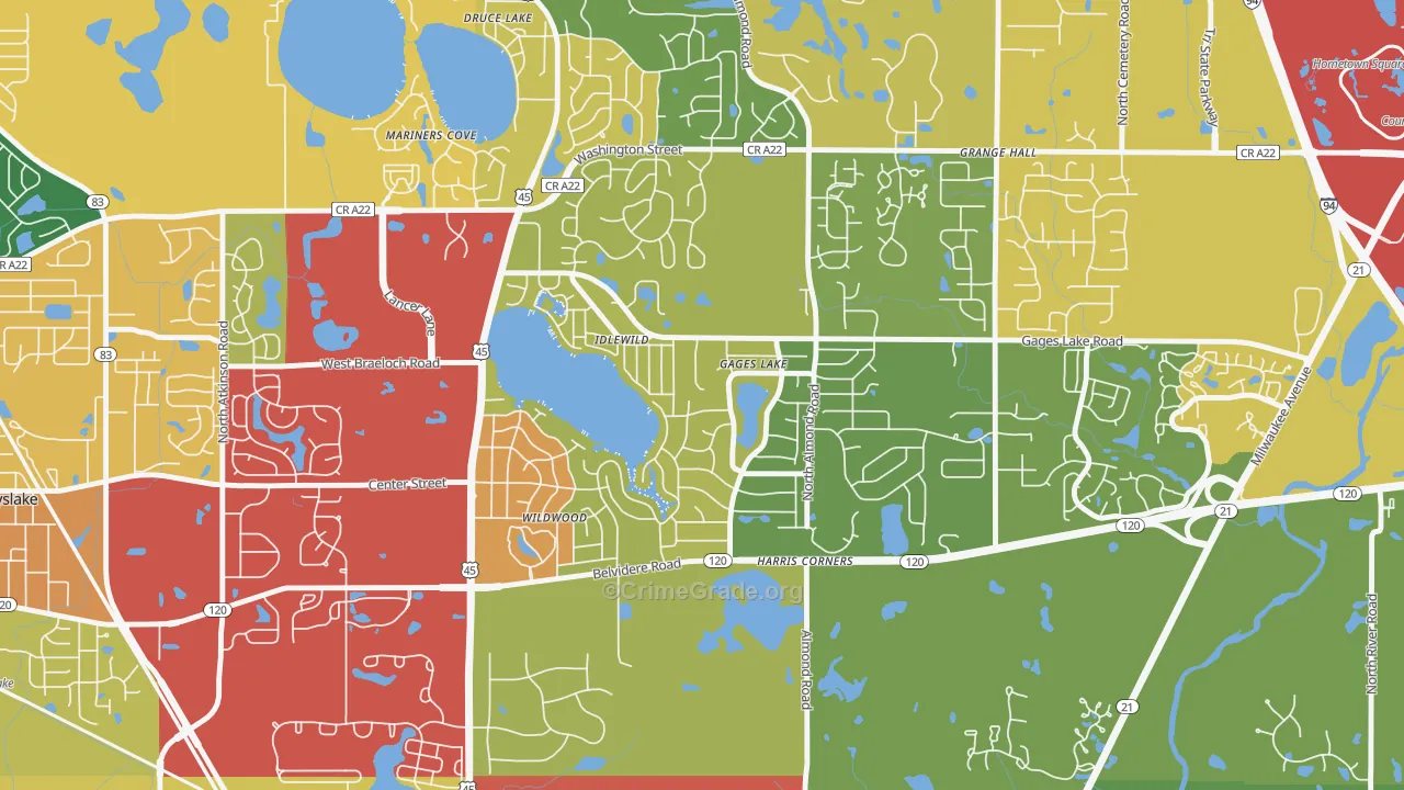 Gages Lake, IL Map of Theft Rates