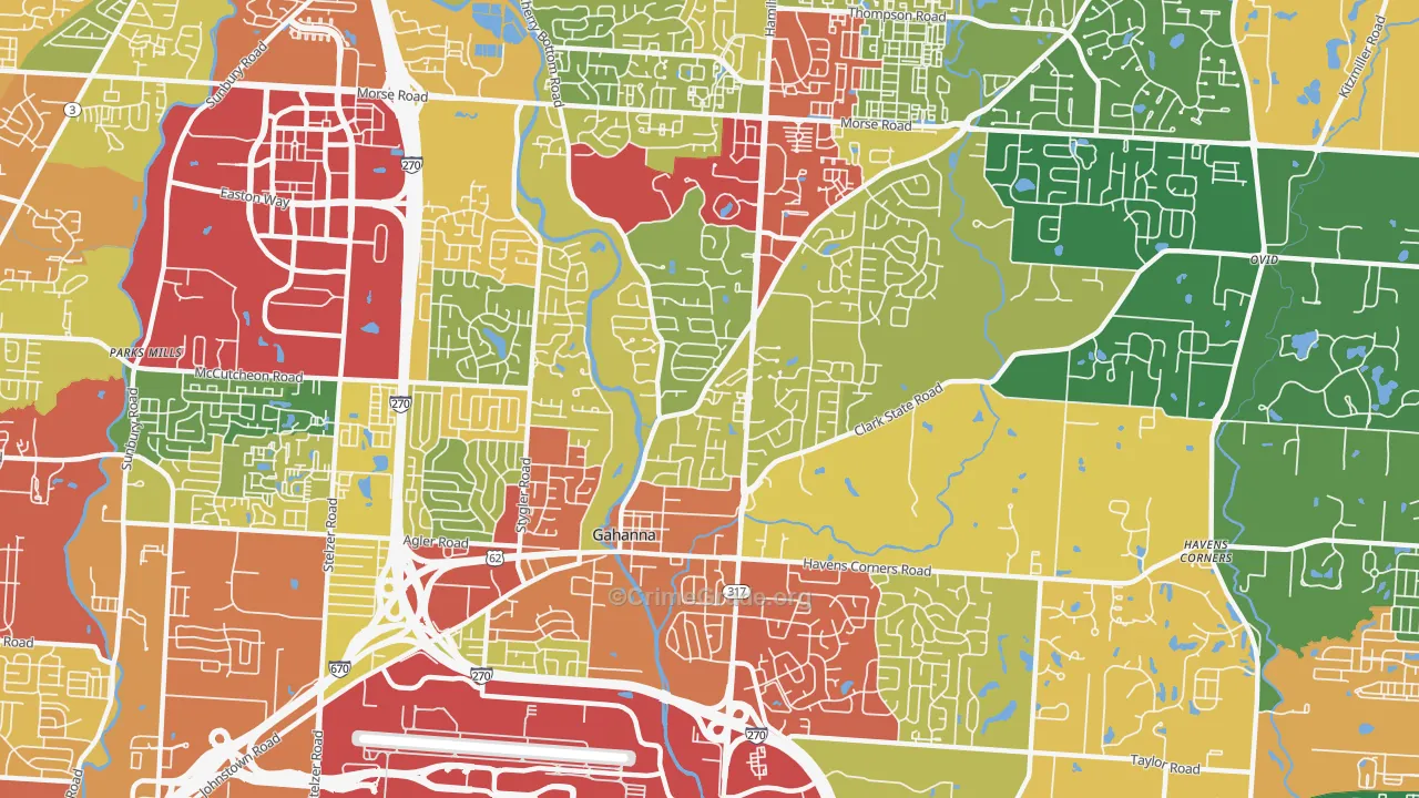 Gahanna, OH Map of Theft Rates