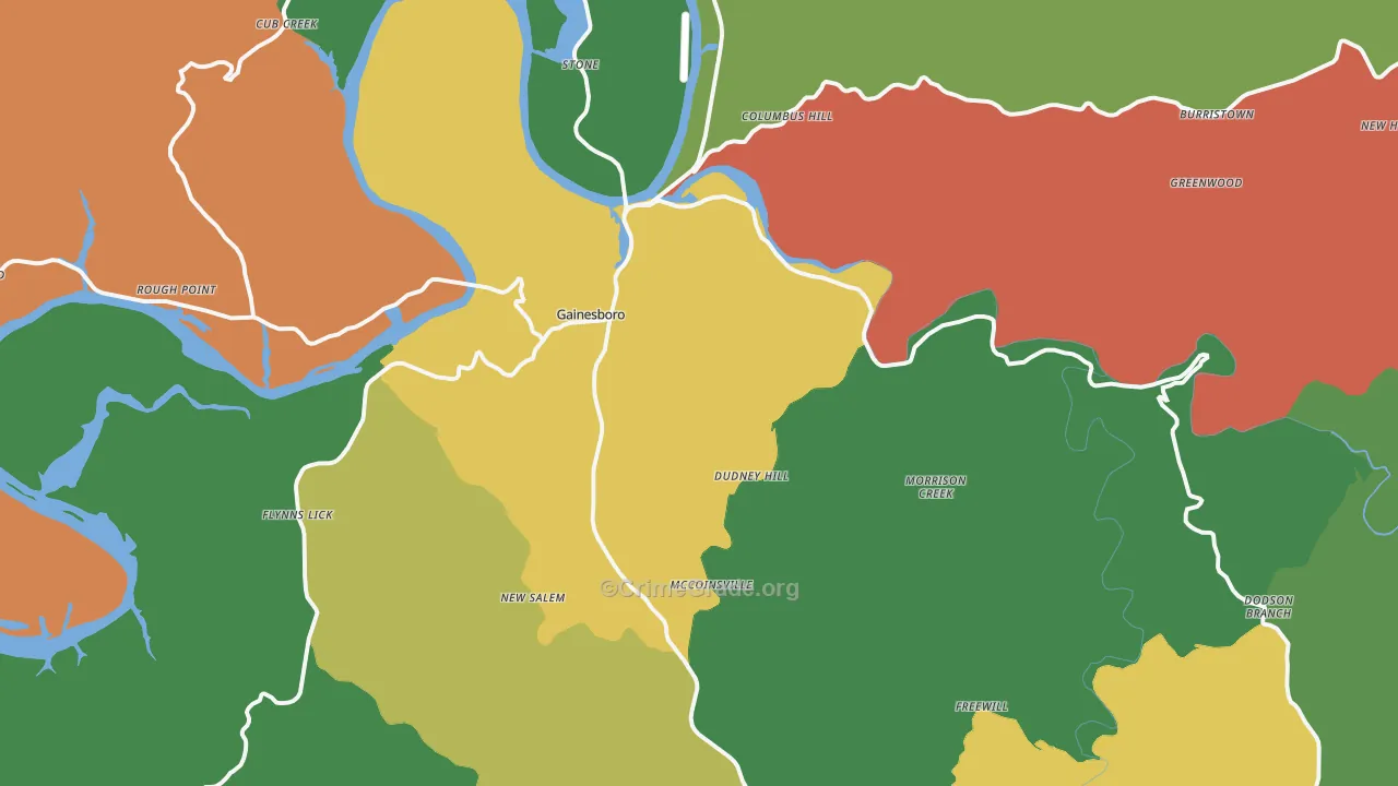 Gainesboro, TN Map of Theft Rates