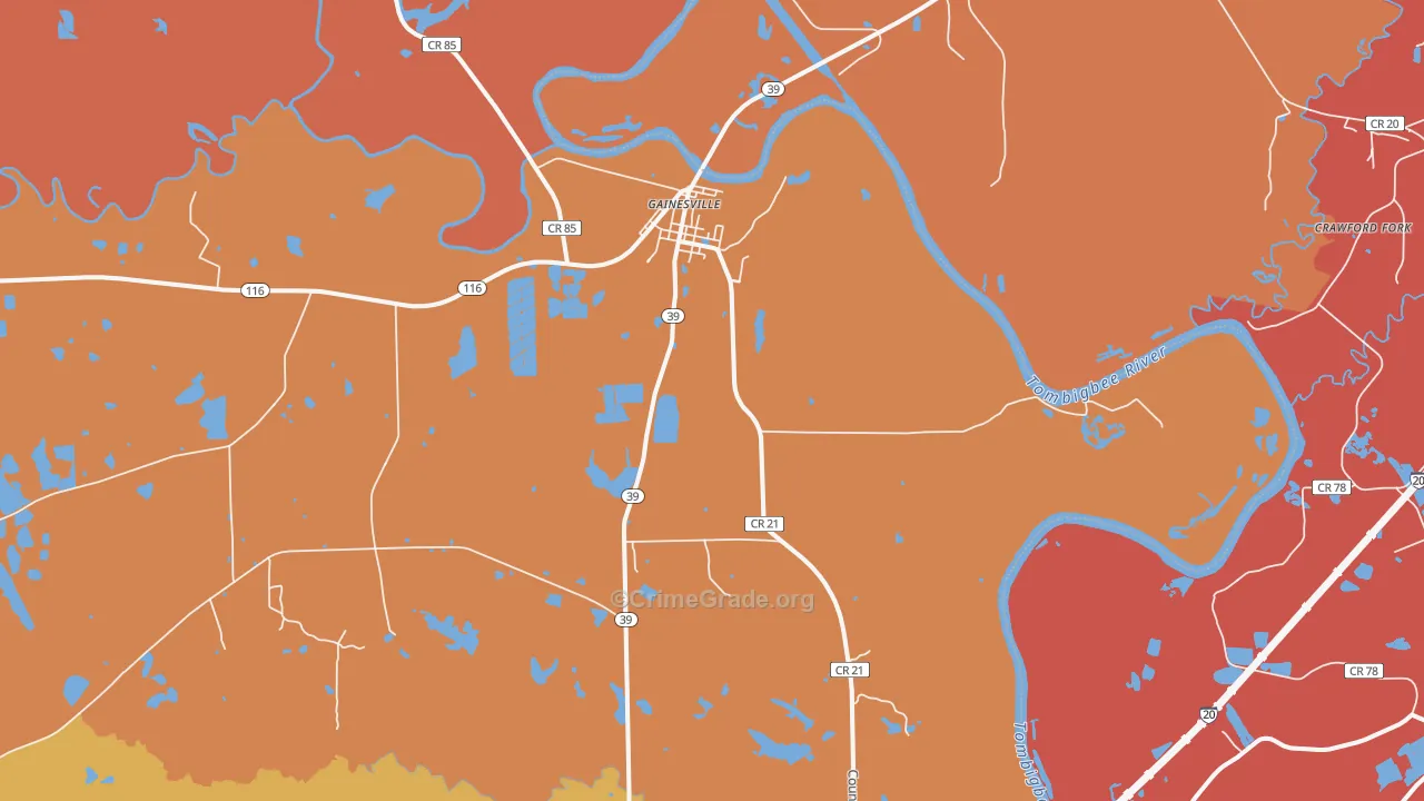Gainesville, AL Map of Theft Rates