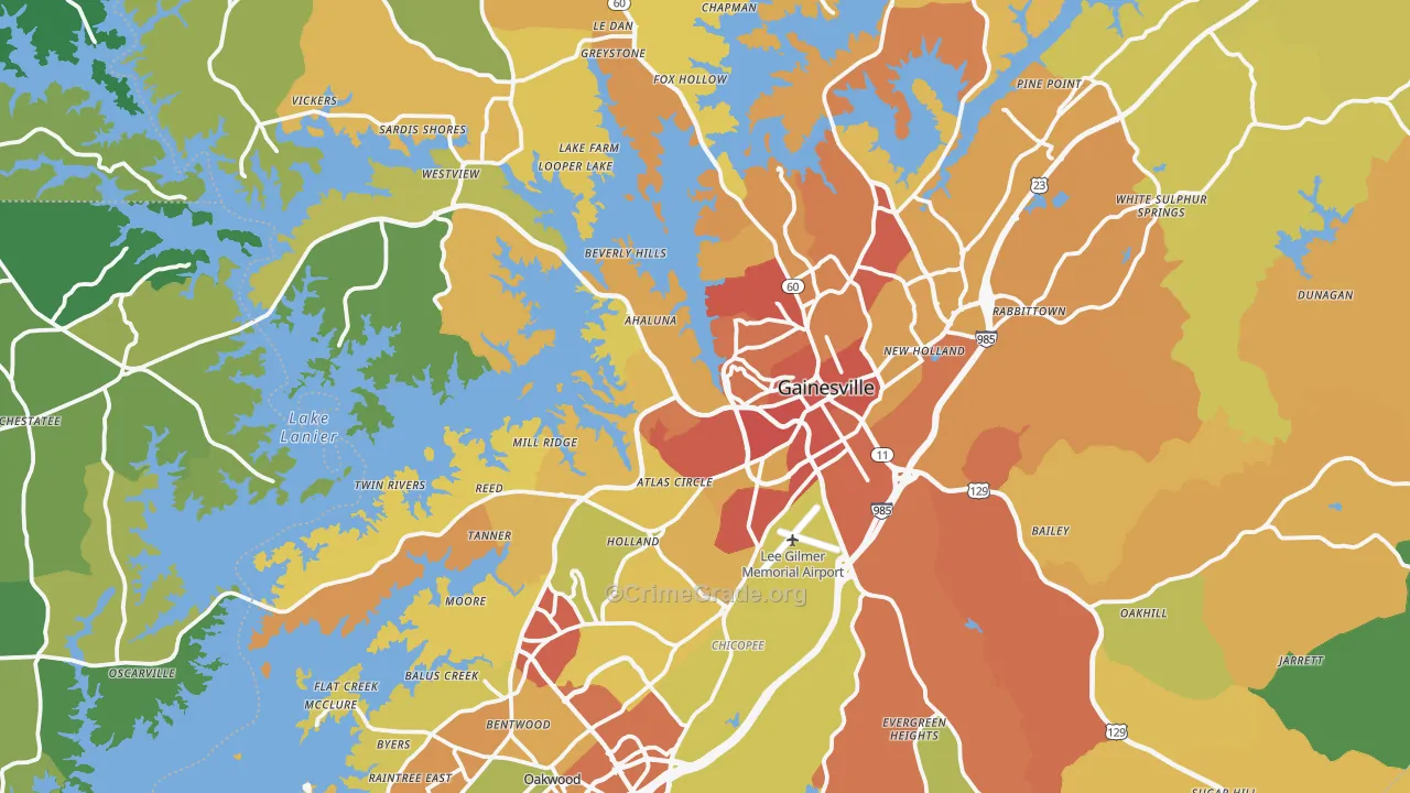 Gainesville, GA Map of Theft Rates