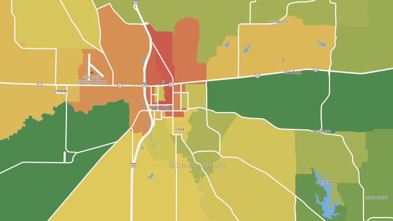 Gainesville, TX Map of Theft Rates