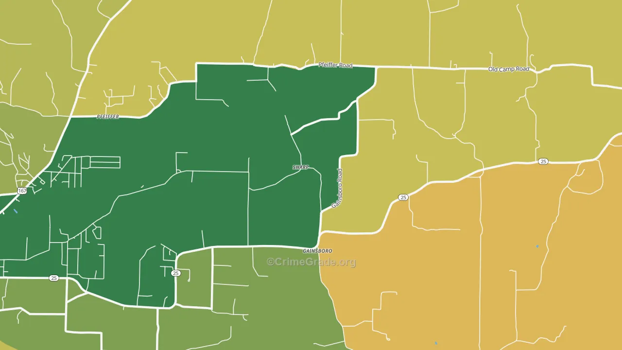 Gainsboro, AR Map of Theft Rates