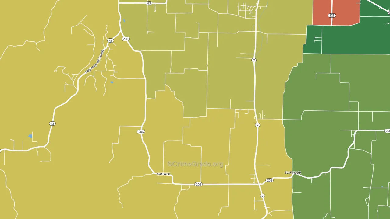Gaither, AR Map of Theft Rates