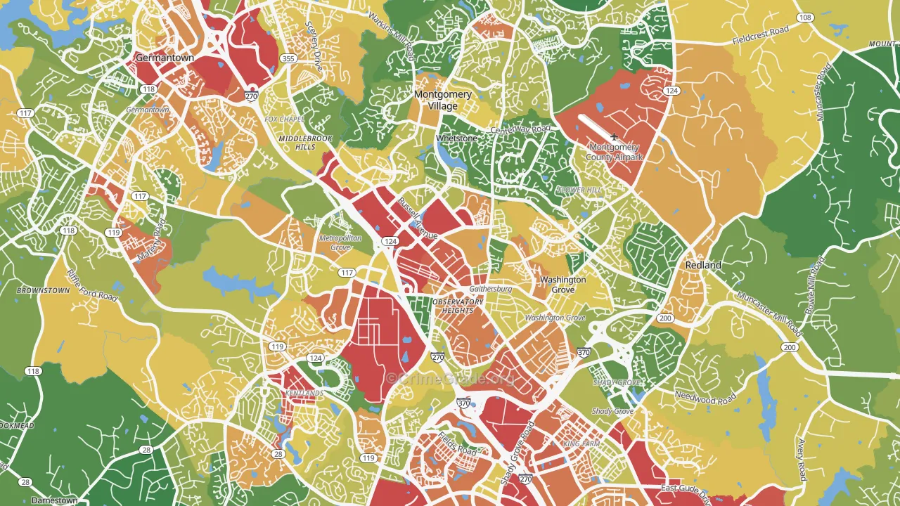 Gaithersburg, MD Map of Theft Rates