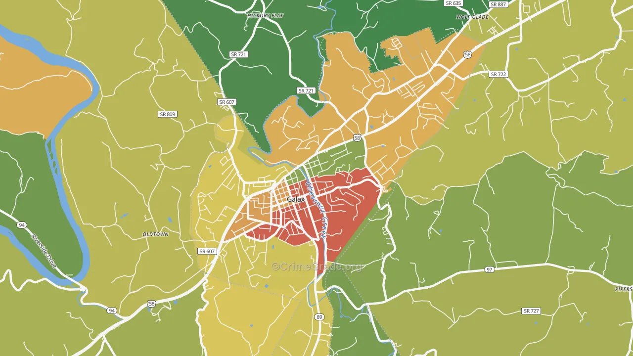 Galax City, VA Map of Theft Rates