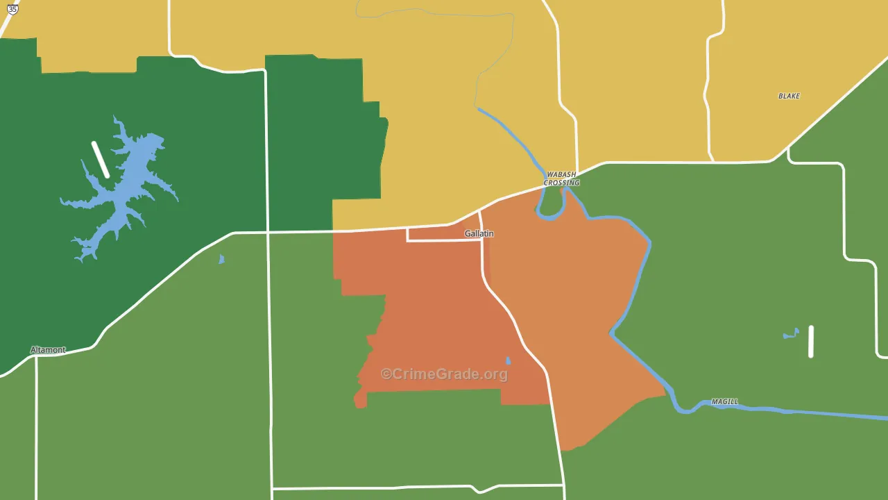 Gallatin, MO Map of Theft Rates