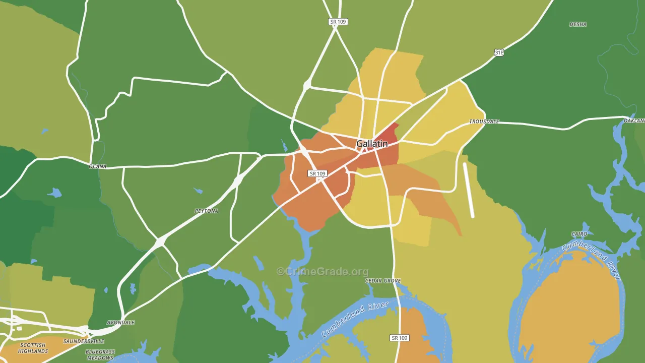 Gallatin, TN Map of Theft Rates