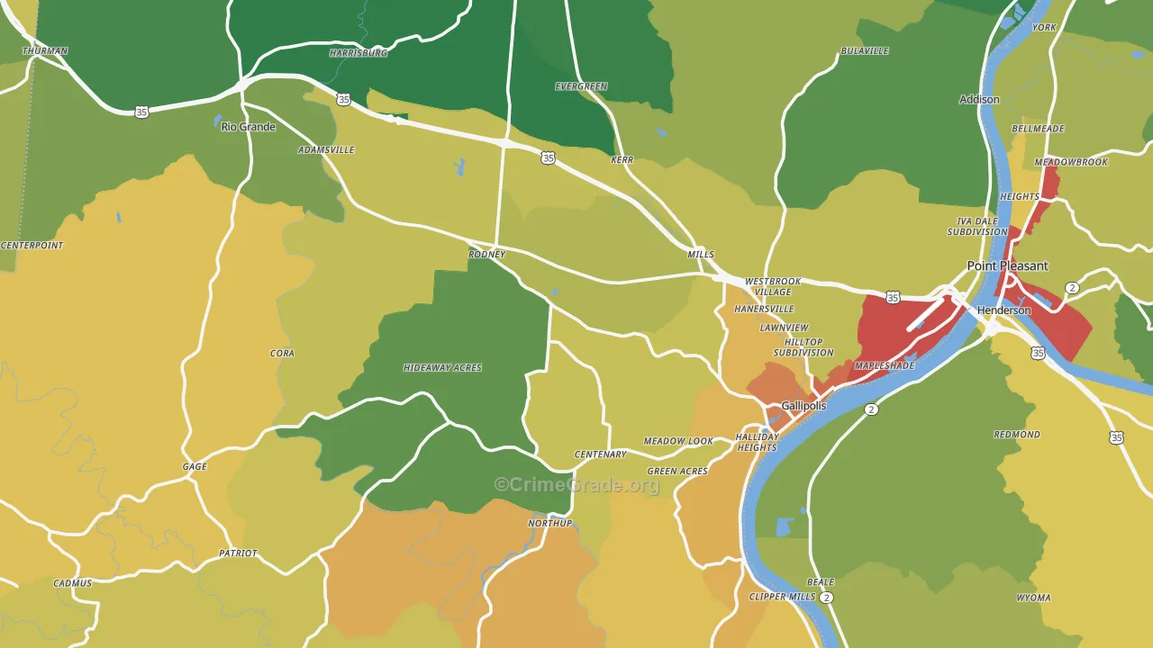 Gallia County, OH Map of Theft Rates