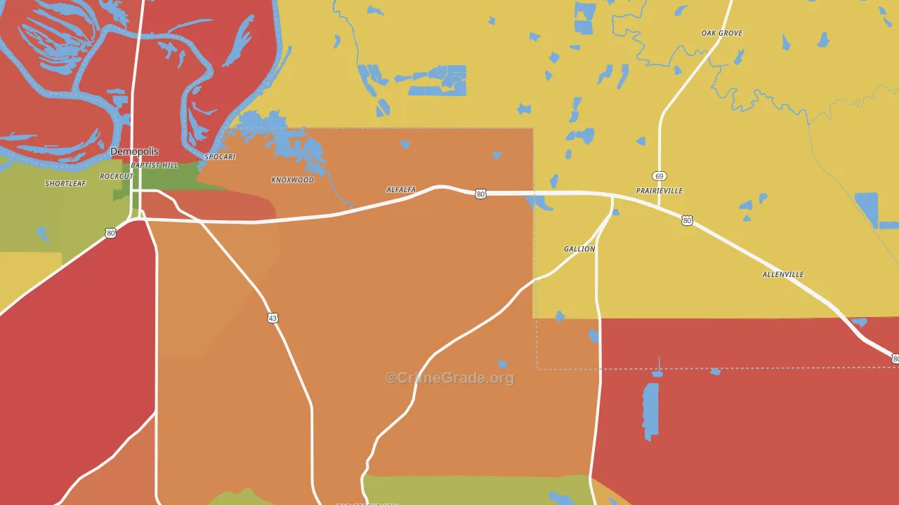 Gallion, AL Map of Theft Rates